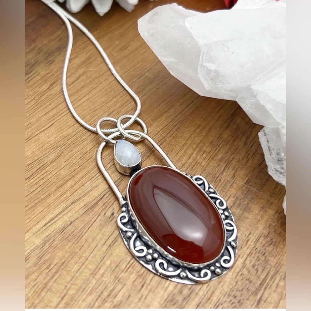 Carnelian Moonstone Pendant sterling silver 925 - Picture 2 of 4